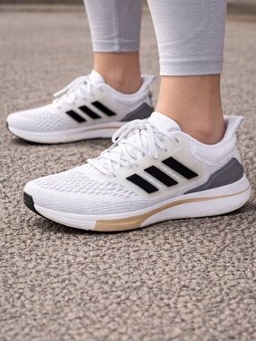 adidas White Running Sneakers with Black Stripes and Gray Heel
